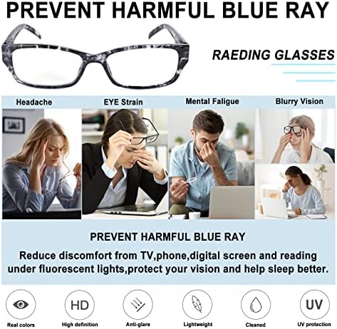 Vogpoper читање очила 5 пара сина светлина блокирање мода за жени читатели, пролетна шарка со очила за печатење на очила