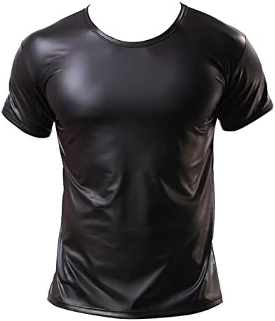 Кожни врвови секси машка непослушна долга ракав леотарска маица мода металик клубска облека затегната леотарска еротска долна облека