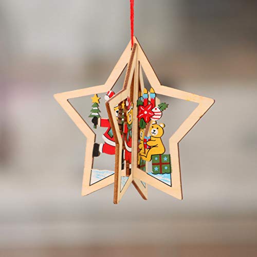 Урсуми Божиќни украси Дрвени Божиќни ласерски шупливи новогодишни елка Мала приврзоци дрвени пет-поени starвездени bellвончиња