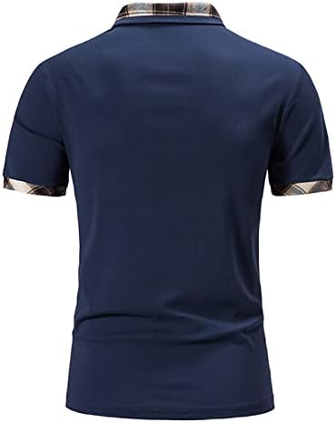 Поло кошули за мажи, машка тенок фиб карирана јака тенис тениска кошула на отворено, обични спортови врвови со кратки ракави