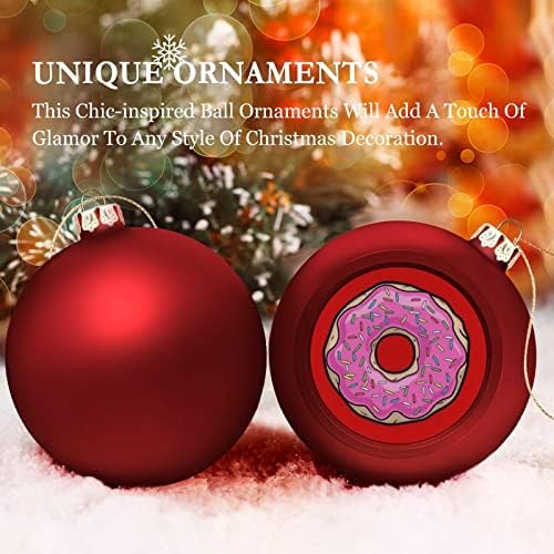 Розови крофни Божиќни украси за божиќни топка Shatterproof Xmas висат украси на дрвја пластични топки поставени за празнична