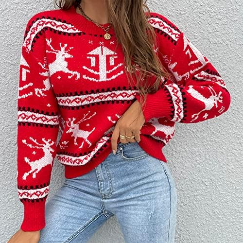 Gursенски грди Божиќни џемпери ирваси и ирваси за долг ракав плетен џемпер есен зимски црвен фустан пуловер врвови