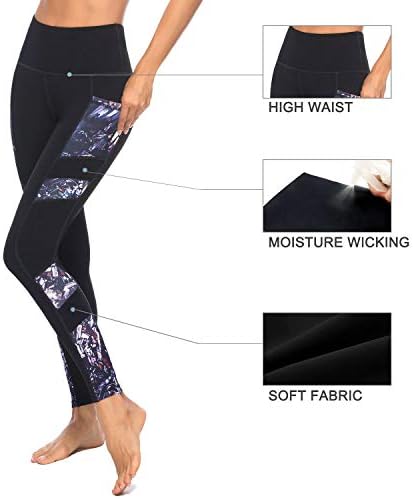 Персит женски печатени јога панталони со 2 џебови, висока половината што не ја проследуваат контролата на стомакот 4