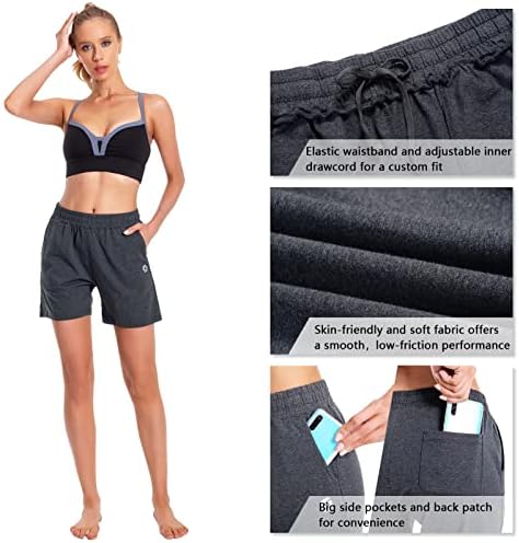 Женски памучни шорцеви 5 пот, Бермуда се повлекува на шорцеви со длабоки џебови за салон за салон јога одење атлетски