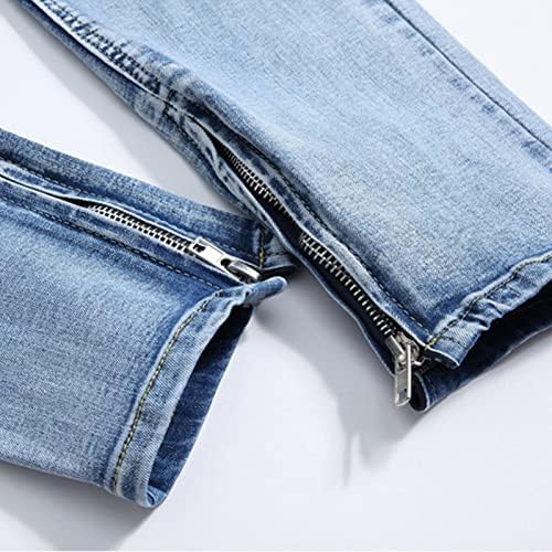Маијфу-ГJ Машки слаби искини фармерки со истегнување на фармерки Хип Хоп уништени панталони со молив со тексас, потресено тенок
