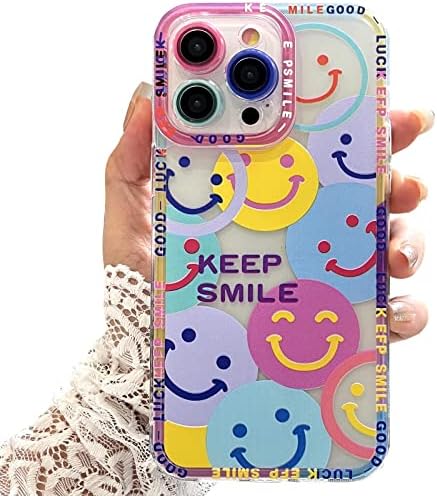 Mgqing Симпатична Насмевка Лице Телефон Случај Компатибилен со iPhone 14 Плус Заштита Камера Шокпроф Мода Мека TPU Јасно Среќен