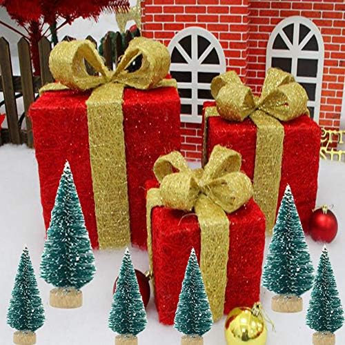 Оргримар 24 парчиња мини новогодишни елки вештачки сисални дрвја снег мраз украси шише четки дрвја со дрвени основи за Божиќна