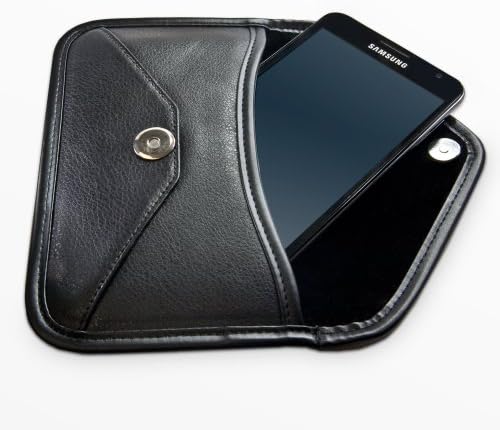 Boxwave Case Компатибилен со Samsung Galaxy J3 Emerge - Елитна торбичка за кожен месинџер, синтетичка кожна покривка Дизајн на пликови за Samsung Galaxy J3 Emerge - Jet Black