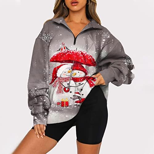 Преголеми Божиќни џемпери за жени четвртина палтовер џемпер смешна симпатична снежна туника врвови лабава маичка со лапчиња