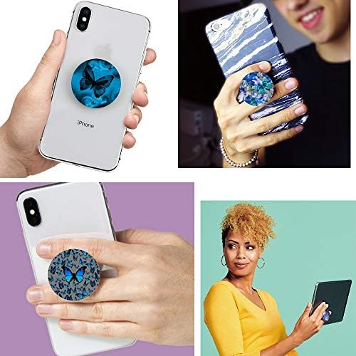 Држач на мобилни телефони животни бела сина пеперутка Проширувајќи го затегнувањето на прстот за смартфон и таблети