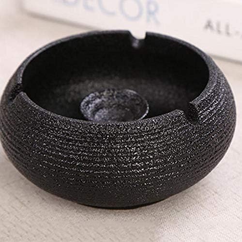 Mxiaoxia Ретро керамички пепелник црн чад без чад со капакот ， цврста боја на пепел за домашни украси креативни додатоци за