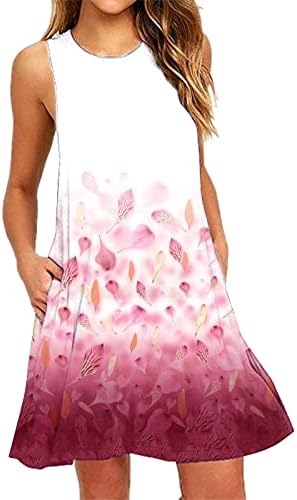 Женски фустани за свадба гостин, цветен принт плус големина без ракави о-врат лабава резервоар фустани летни текови фустани