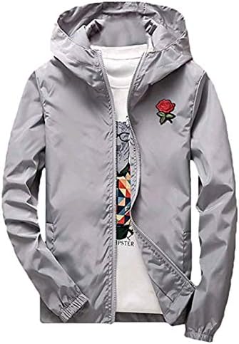 IYYVV Менс тенок везник роза обичен спортски патент цврста боја палто качулка јакна
