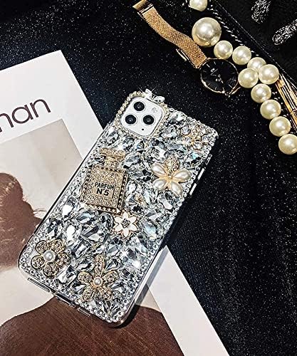 iPhone 13 Pro Max Bling Сјај Случај, Луксузни Bling Дијамант Rhinestone Скапоцен КАМЕН 3D Шише Парфем И Цвет Скапоцен Камен