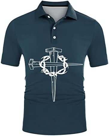 HDDK машки поло маици со кратки ракави улица Исус крст за голф врвови летни предни плочки копче за обична тениска кошула