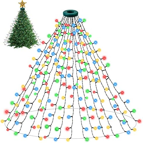 Светла за новогодишни елки - повеќебојни 400 LED 6.59ft x 16 капки светла Божиќни украси со 8 модели и функција за меморија
