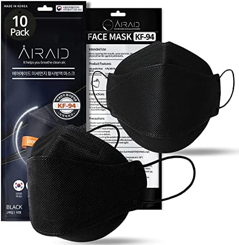 Airaid-KF94 [индивидуално завиткано]-направено во Кореја, 4-слој филтер, 3Д маска за лице, црна, бела, возрасна и постара тинејџери