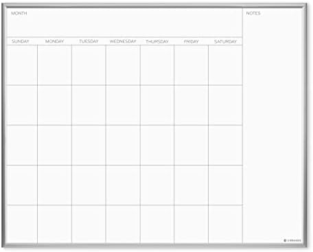 У брендови магнетски месечен календар календар за суво бришење, 16 x 20 инчи, сребрена алуминиумска рамка, вклучен магнет и маркер, сребрена рамка