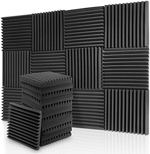 Акустични панели на Донер со 12 пакувања звучни панели за пена за wallsидови, 2 x 12 x 12 панели за апсорбирање на звук на клин, панели за откажување на бучава од акустична п