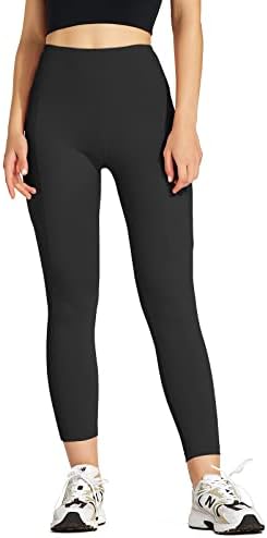 H-Quenbyенски женски задникот за лифт јога легање црни високи половини за контрола на стомакот со џебови меки панталони за тренингот