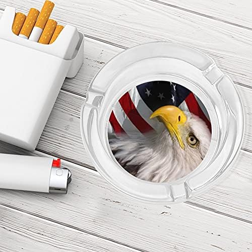 Balелав орел и американско знаме модерна тркалезна стаклена фиока за пепел преносни декоративни цигари цигари држач за домашна
