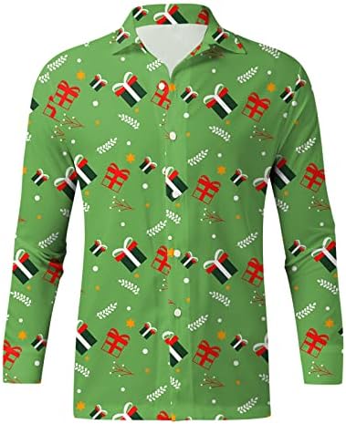 Божиќни кошули на Вокачи за мажи, копче надолу Божиќ Дедо Мраз Клаус Лапел Костими за забава со долги ракави дизајнер кошула