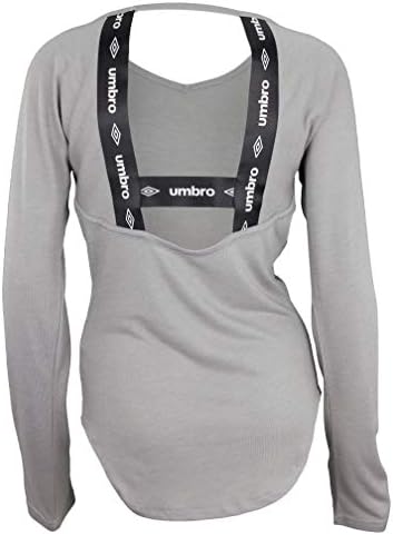 Umbro Womensенски отворен задниот грб со долги ракави V-вратот на вратот, средно сива хедер/црна убавина