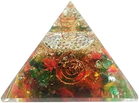 Мултистонски пирамида заздравувачки кристали Reiki Организиран пирамида Реики спритучен подарок со црвена торбичка за подароци
