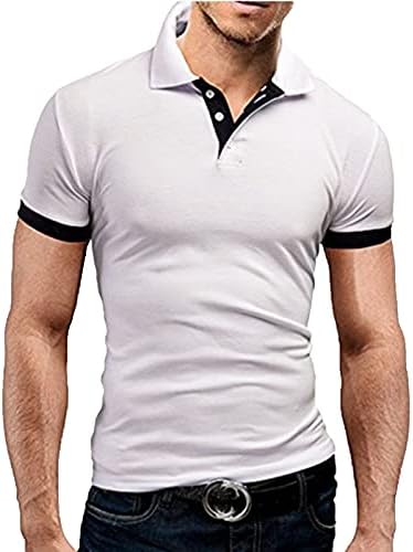 Wenkomg1 Mens Cotton Blend кратка ракав Поло кошула, спортска атлетска вежба фитнес тенок фит контраст јака голф кошула