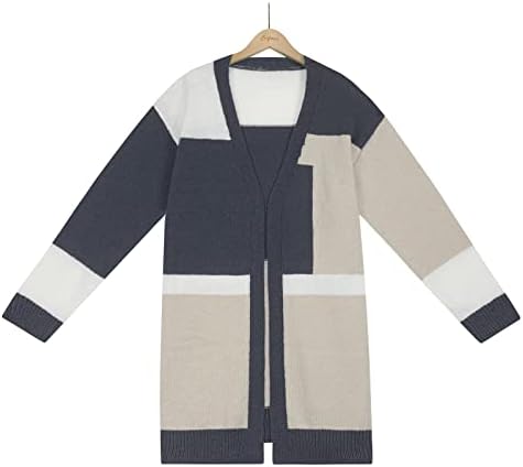 Кокера кардиган џемпери за жени мода есен 2022 елегантни отворени предни кардигански палта каузални лабави бои блок -палто за надворешна облека