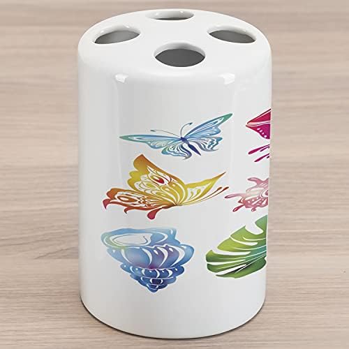 Амбесон Тропски керамички држач за четкичка за заби, апстрактна дизајн егзотична фауна и зеленило пеперутки на рептили лисја, декоративен разноврсен countertop за бања