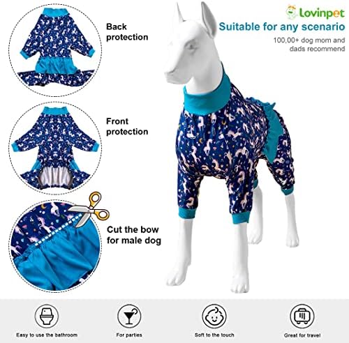 Ловинпет кучиња празници пижами - кошула со кучиња со еднорог, Обнова за операција по операција, сирена и еднорози сини/бели принт, лесен пуловер големи пижами на ку