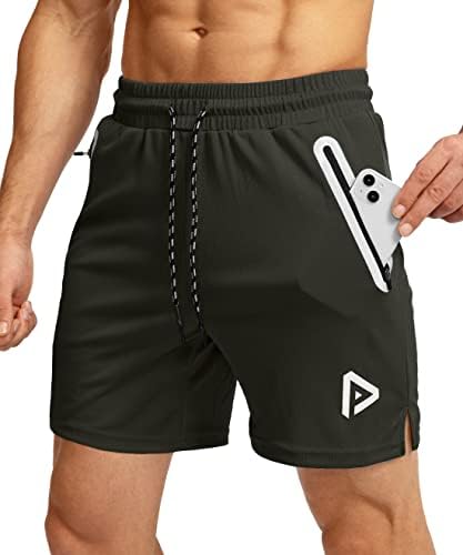Машки шорцеви за мажи во Пинкбомб со 3 џебови од патенти 5 инчи лесни суви тениски теренски теретани за вежбање атлетски шорцеви